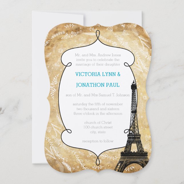 Invitación Floral Garland París Boda de destino (Anverso)