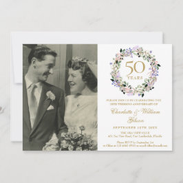 Invitación Floral Garland Photo 50th Wedding Anniversary