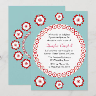 Invitación Floral Garland Verde azulado Red Bridal Shower