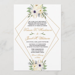 Invitación floral geométrica moderna en blanco y o