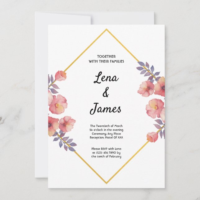 Invitación Floral geométrica moderna y elegante (Anverso)