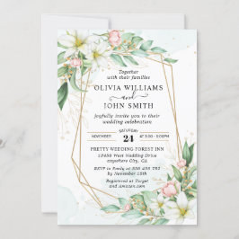 Invitación Floral geométrica rosa simple y elegante - 002 Inv