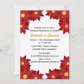 Invitación Floral Geométrico Rojo y Dorado