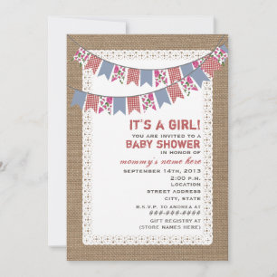 Invitación Floral & Gingham Bunting Burlap Chica inspirado