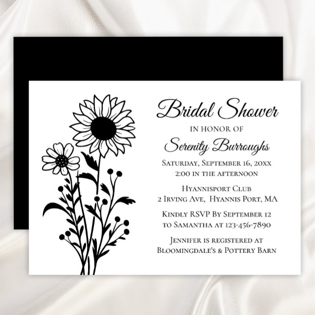 Invitación Floral girasol blanco negro ducha de novia (Subido por el creador)