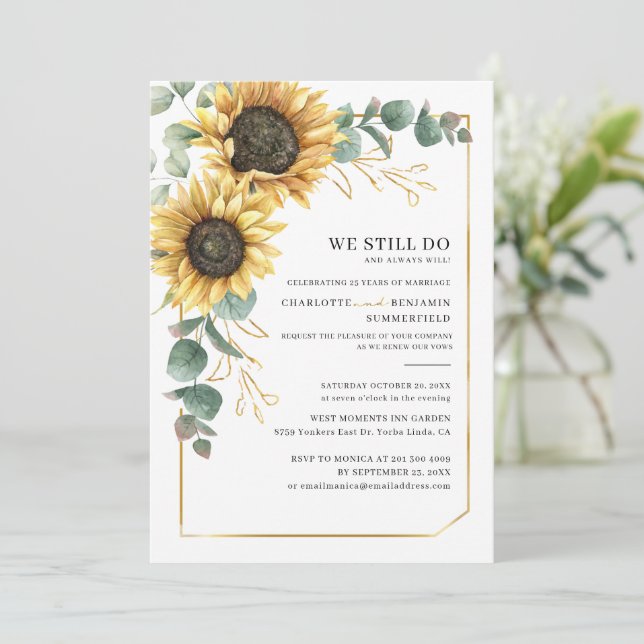 Invitación Floral Girasol Eucalyptus Boda Vow Renovación (Anverso de pie)