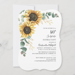 Invitación Floral Girasol Floral Eucalipto 40 cumpleaños