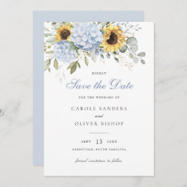 Invitación Floral girasoles azul Hydrangea Boda Guardar fecha