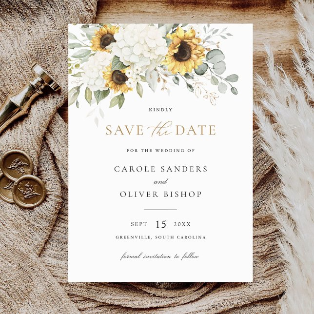 Invitación Floral girasoles Hydrangea Boda Guardar fecha (Subido por el creador)