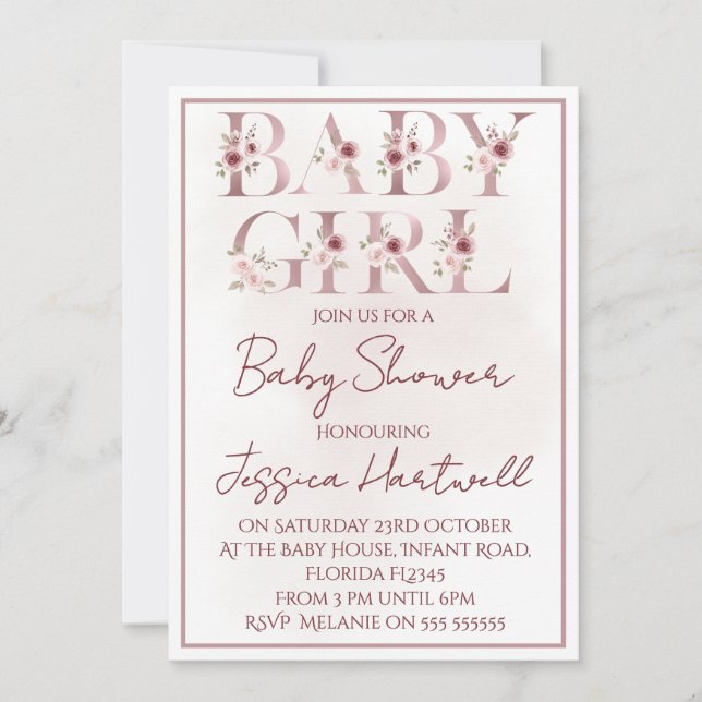 Invitación Floral Girl Baby Shower Invitation (Anverso)