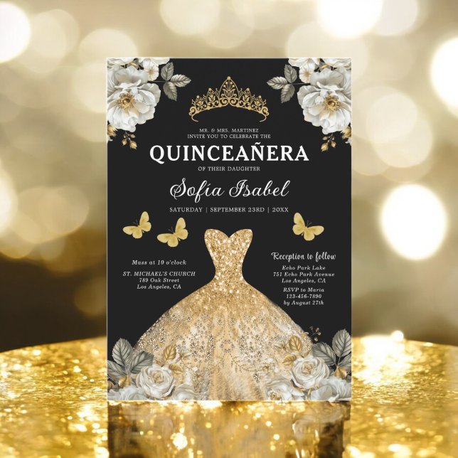 Invitación Floral Gold Bilingüe Español Quinceanera (Subido por el creador)