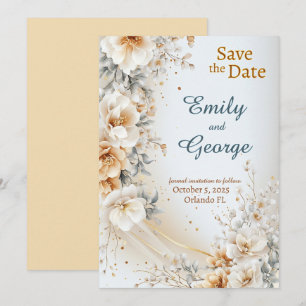 Invitación Floral Gold Bliss Save the Date Wedting
