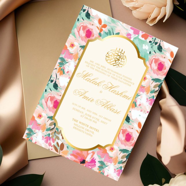 Invitación Floral Gold Boda musulmana islámica (Subido por el creador)