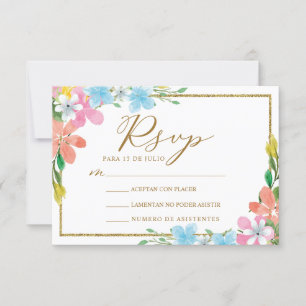 Invitación Floral Gold Border Nuestra Boda Wedding RSVP