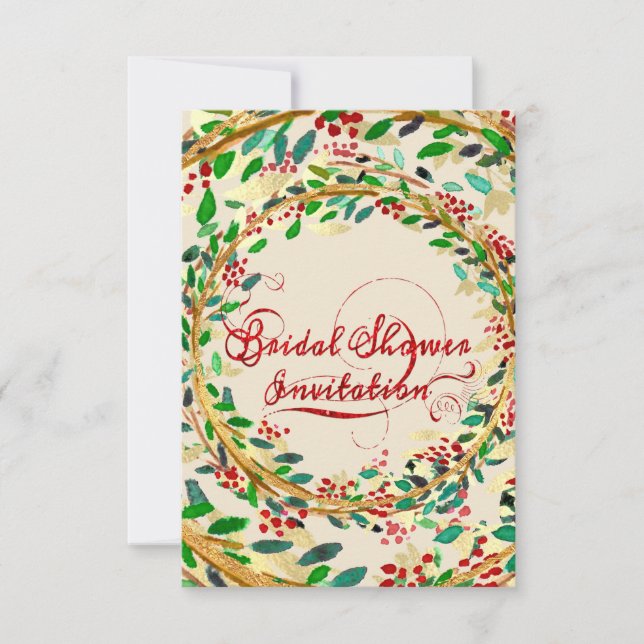 Invitación Floral Gold Burgundy Marfil Wodland Bridal Shower (Anverso)