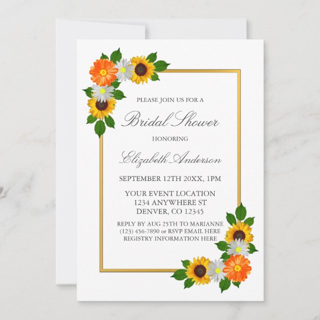 Invitación Floral Gold Frame Bridal Shower (Anverso)