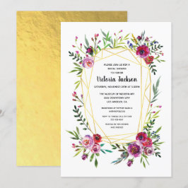Invitación Floral Gold Geométrico Crystal Bridal Ducha