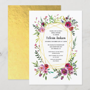 Invitación Floral Gold Geométrico Crystal Bridal Ducha