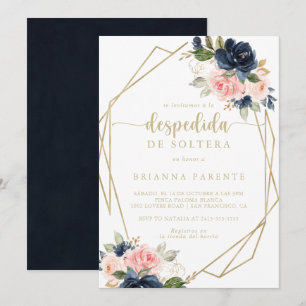 Invitación Floral Gold Geométrico Español Bridal Shower