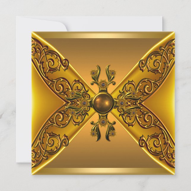Invitación Floral Gold Jewel 50th Birthday Party (Anverso)