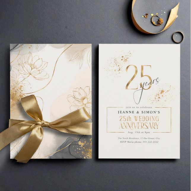 Invitación Floral Gold Line 25th Aniversario ID1169 (Subido por el creador)