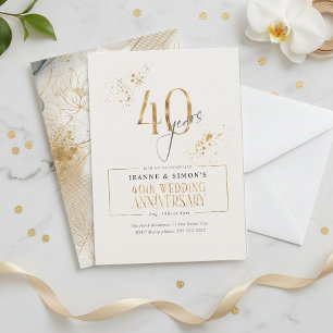 Invitación Floral Gold Line 40th Aniversario ID1169