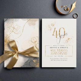Invitación Floral Gold Line 40th Aniversario ID1169