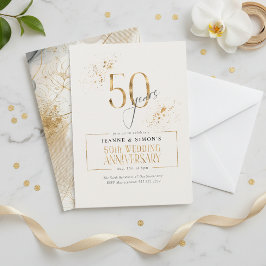 Invitación Floral Gold Line 50th Aniversario ID1169