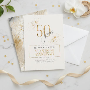 Invitación Floral Gold Line 50th Aniversario ID1169