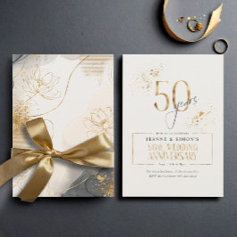 Invitación Floral Gold Line 50th Aniversario ID1169