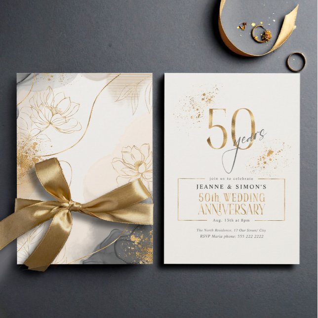 Invitación Floral Gold Line 50th Aniversario ID1169 (Subido por el creador)