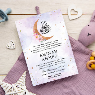 Invitación Floral Gold Moon acuarela Purple Islamic Aqeeeqa