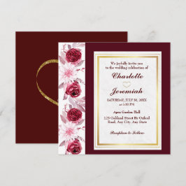 Invitación Floral Gold Rubor Boda de escritura de borgoña ros