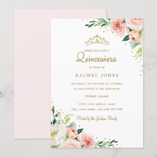 Invitación Floral Gold Rubor Quinceanera