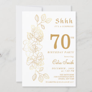 Invitación Floral Gold Surprise 70th Birthday