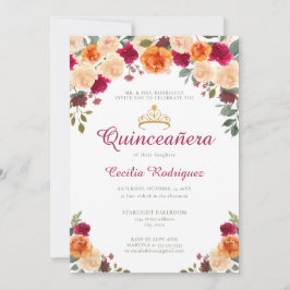 Invitación Floral Gold Tiara Quinceanera