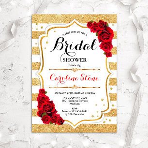 Invitación Floral Gold White Stripes Bridal Shower