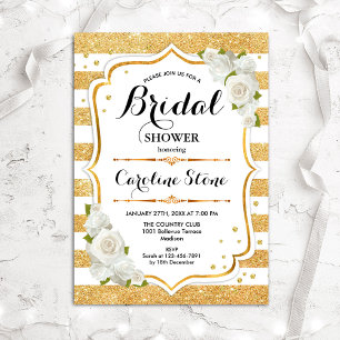Invitación Floral Gold White Stripes Bridal Shower