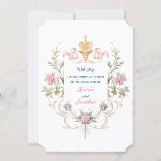 Invitación Floral Golden Royal Crest & Blush Roses Wedding