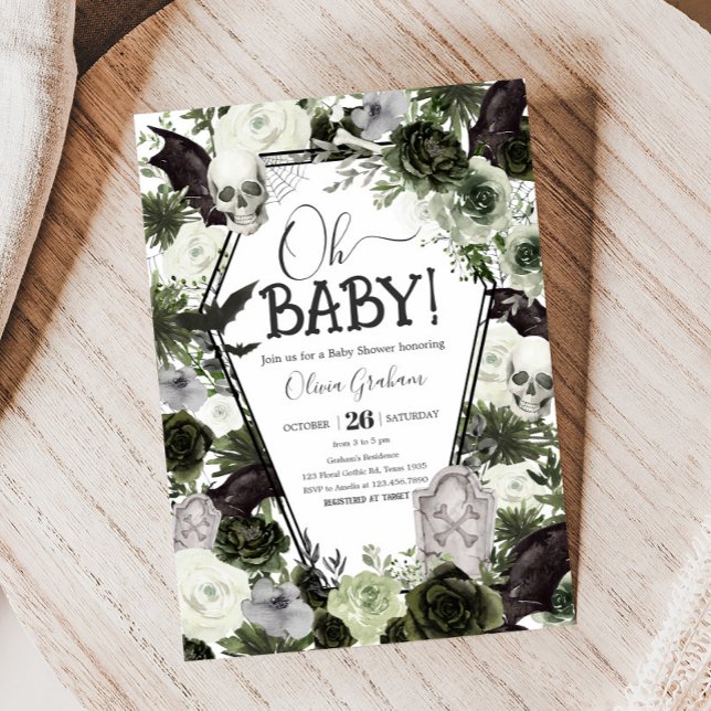 Invitación Floral Gothic Baby Shower (Floral Gothic Coffin Baby Shower Invitation
)