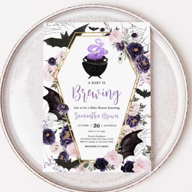 Invitación Floral Gothic Halloween Coffin Baby Shower (Gothic Coffin Baby Shower Invitation
)