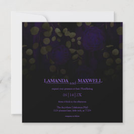 Invitación Floral Gotho Purple & Gold Leaves Handfasting