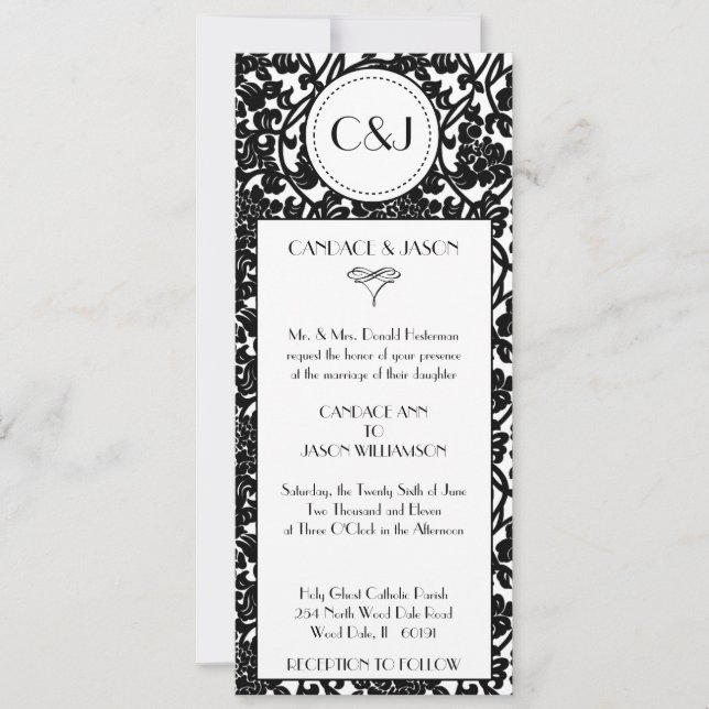 Invitación floral gótica de la boda del monograma (Anverso)