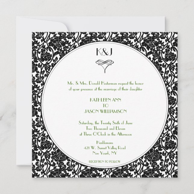 Invitación floral gótica de la boda del monograma (Anverso)