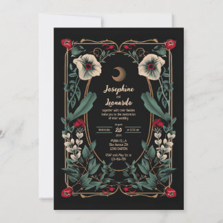 Invitación Floral gótica húmeda con luna creciente 2