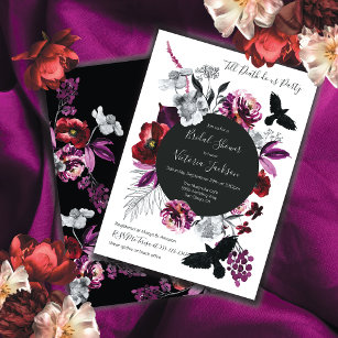 Invitación Floral gótica oscura y ducha nupcial