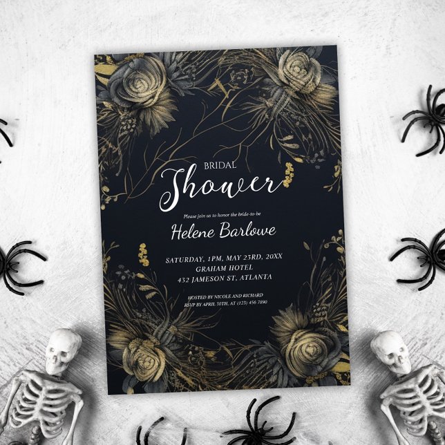Invitación Floral gótica oscuro Moody Bridal Shower (Gothic Floral Dark Moody Bridal Shower Invitation)