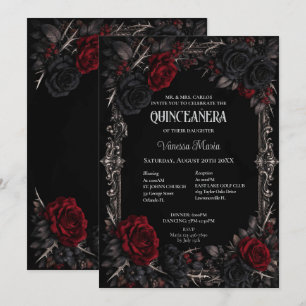 Invitación floral gótica roja de Halloween Quincea