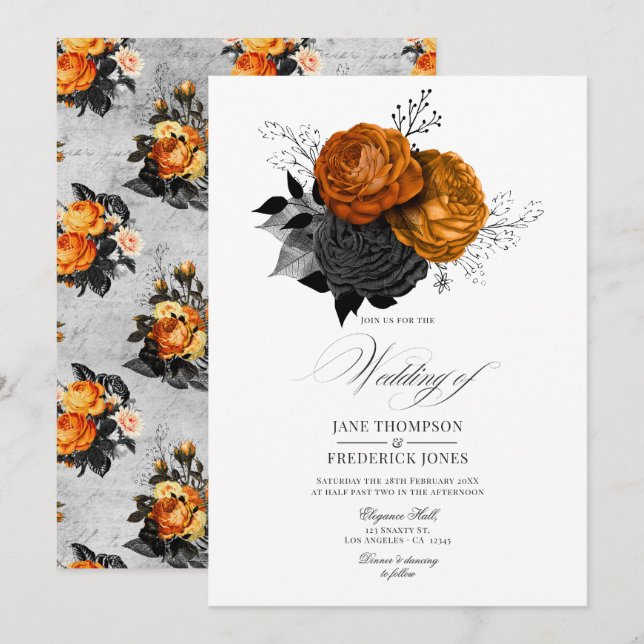 Invitación Floral gótica romántica de Moda de Shabby (Anverso / Reverso)