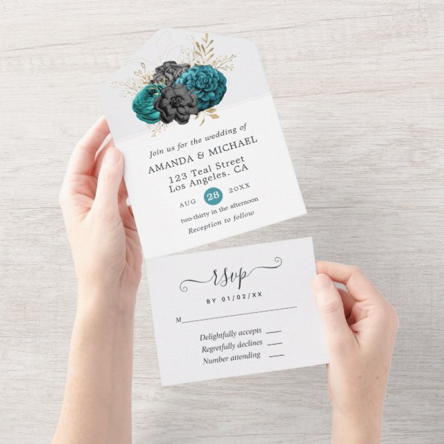 Invitación floral gótica todo en uno (desgarro)